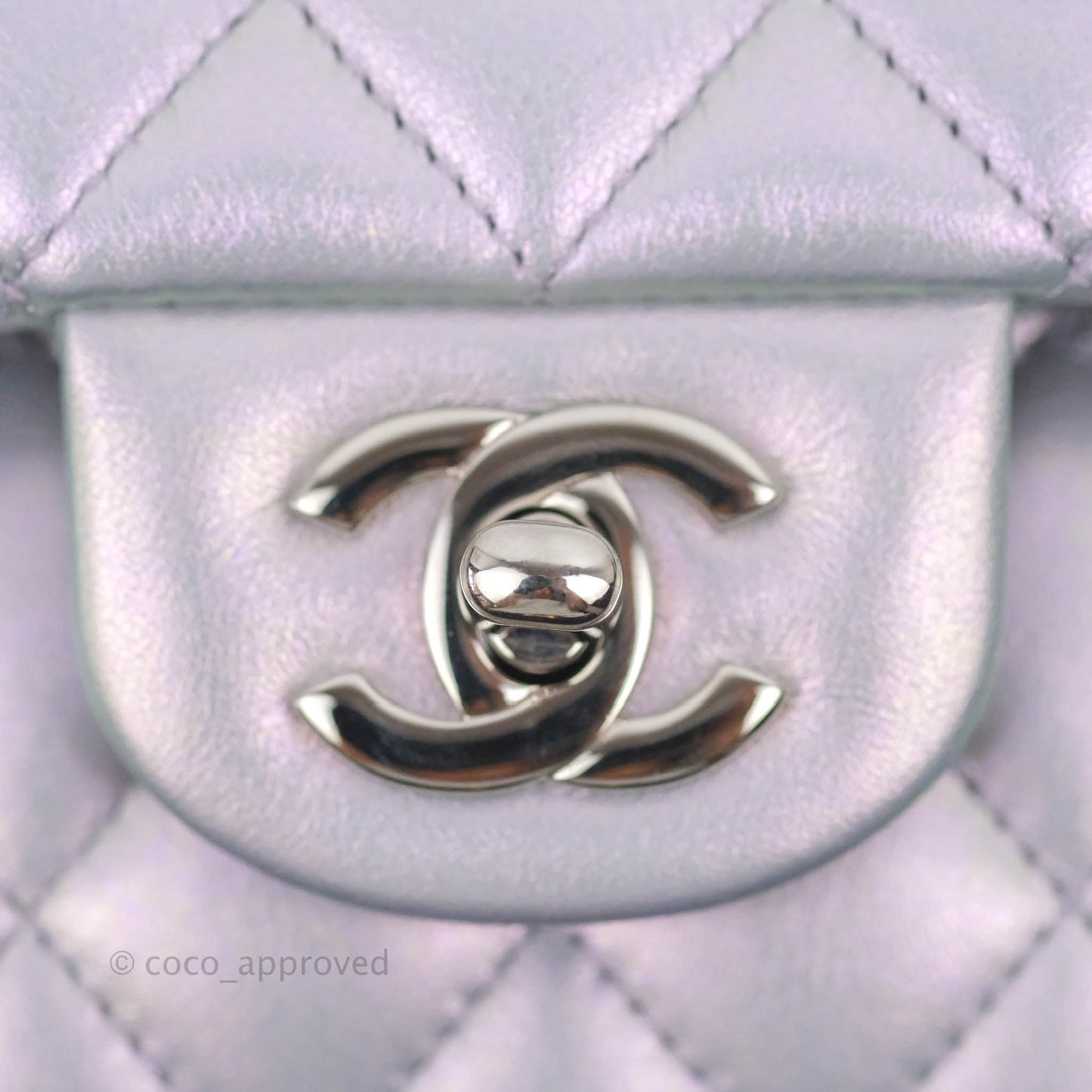 Chanel Small Classic Quilted Flap Metallic Iridescent White Lilac Silver Hardware