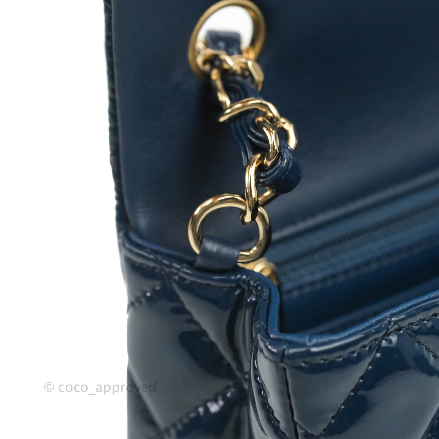 Chanel Quilted Mini Rectangular Flap Navy Patent Leather Gold Hardware