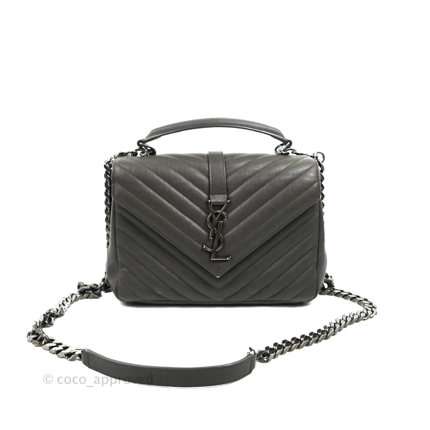 Saint Laurent Chevron Medium College Grey Chain Bag Ruthenium Hardware