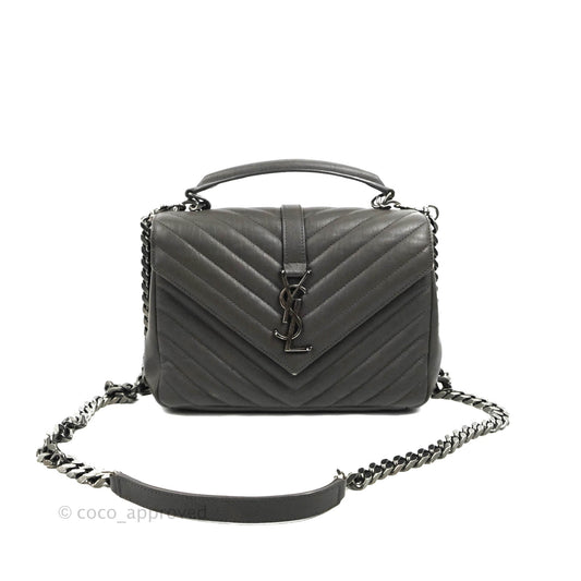 Saint Laurent Chevron Medium College Grey Chain Bag Ruthenium Hardware