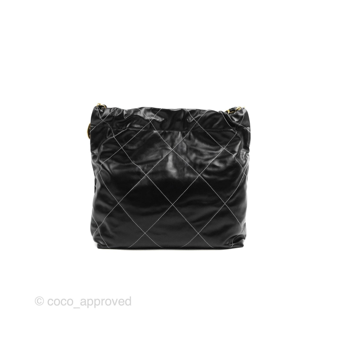 Chanel 22 Small Black Calfskin Contrast Stitch Aged Gold Hardware