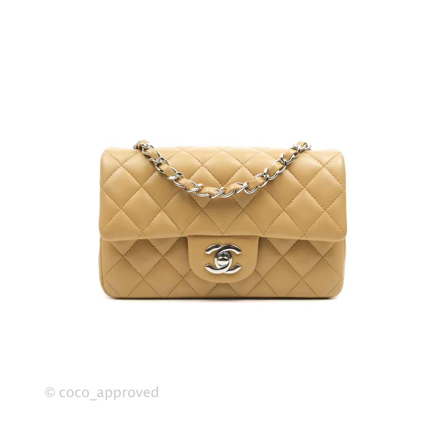 Chanel Quilted Mini Rectangular Lambskin Dark Beige Silver Hardware