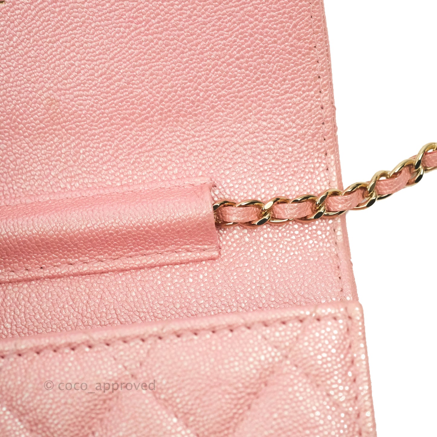 Chanel Mini Quilted Wallet On Chain WOC Caviar Iridescent Pink Gold Hardware 19S