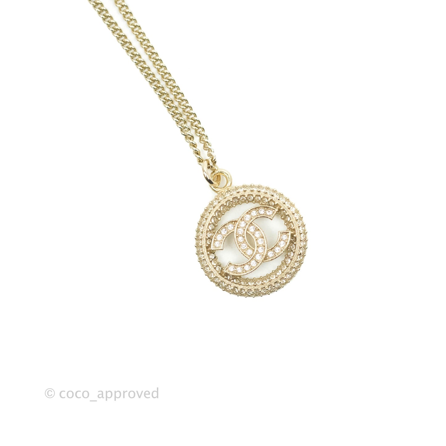 Chanel Round CC Crystal Necklace Gold Tone 20S