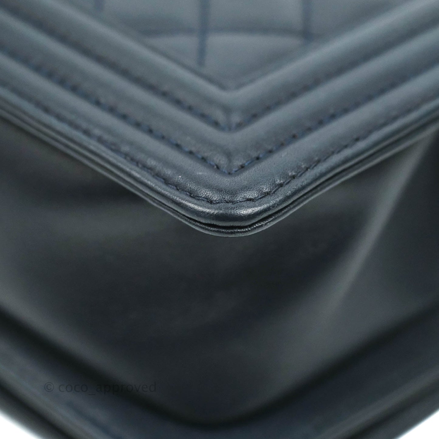 Chanel Small Quilted Boy Navy Calfskin Gun Metal
