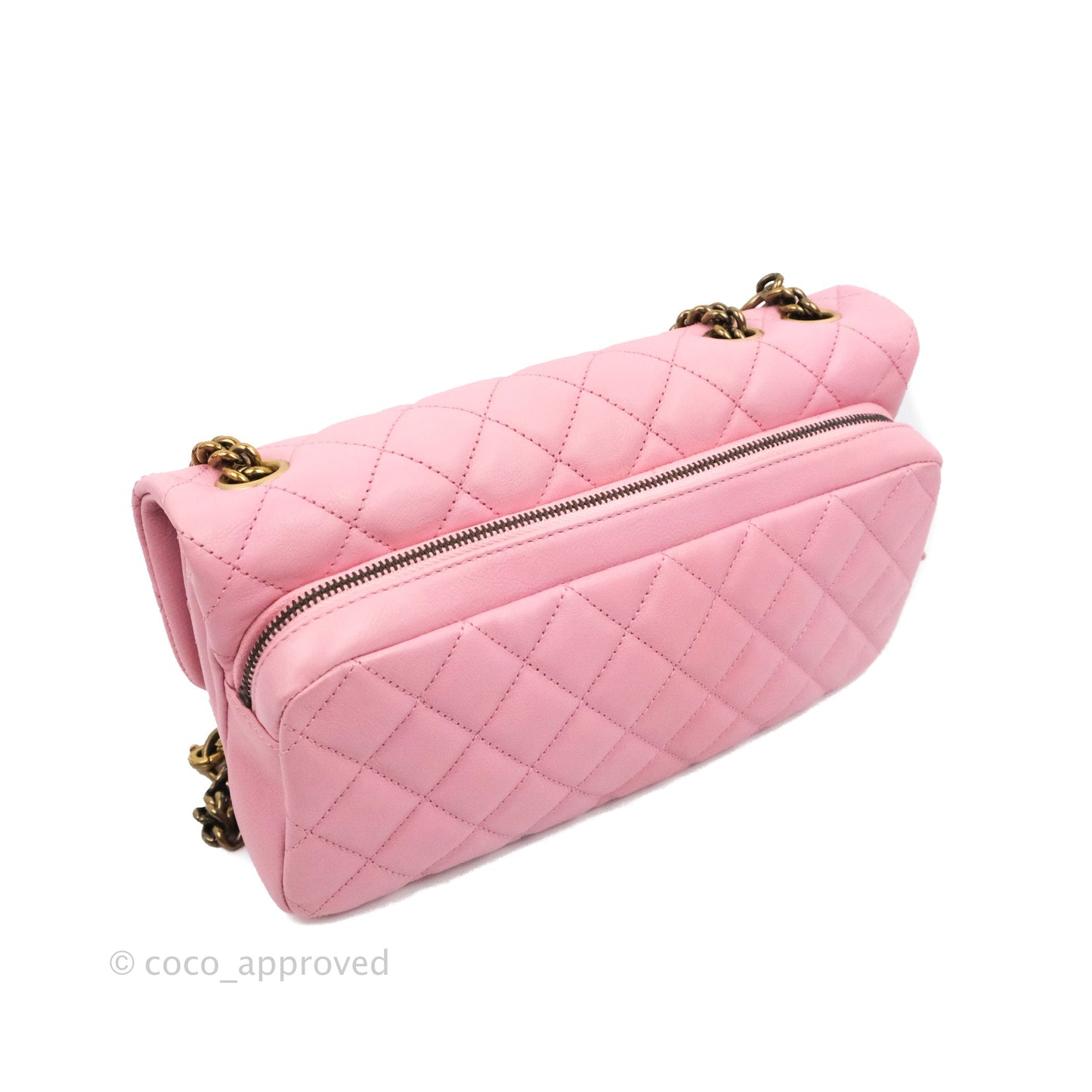 Chanel CC Crown Flap Pink Calfskin Antique Gold Hardware