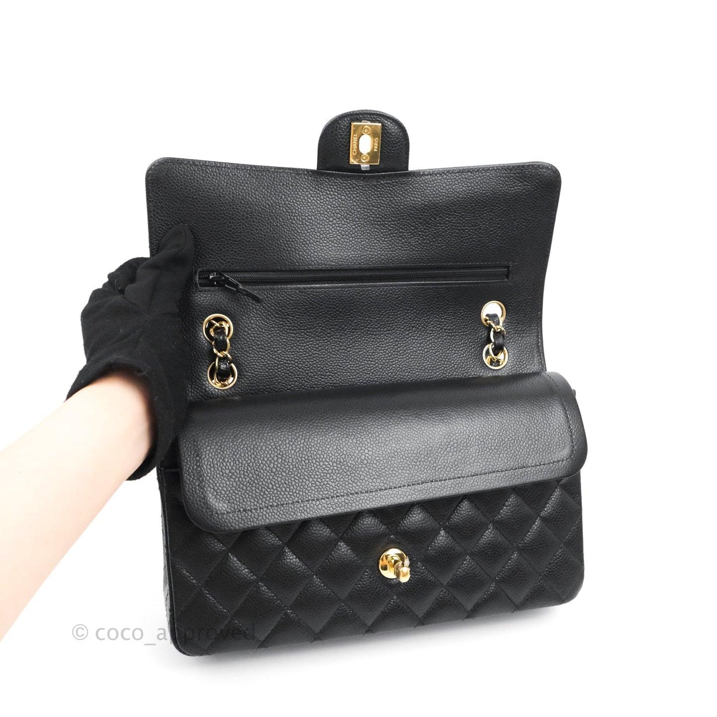 Chanel Classic M/L Medium Flap Quilted Black Caviar Gold Hardware
