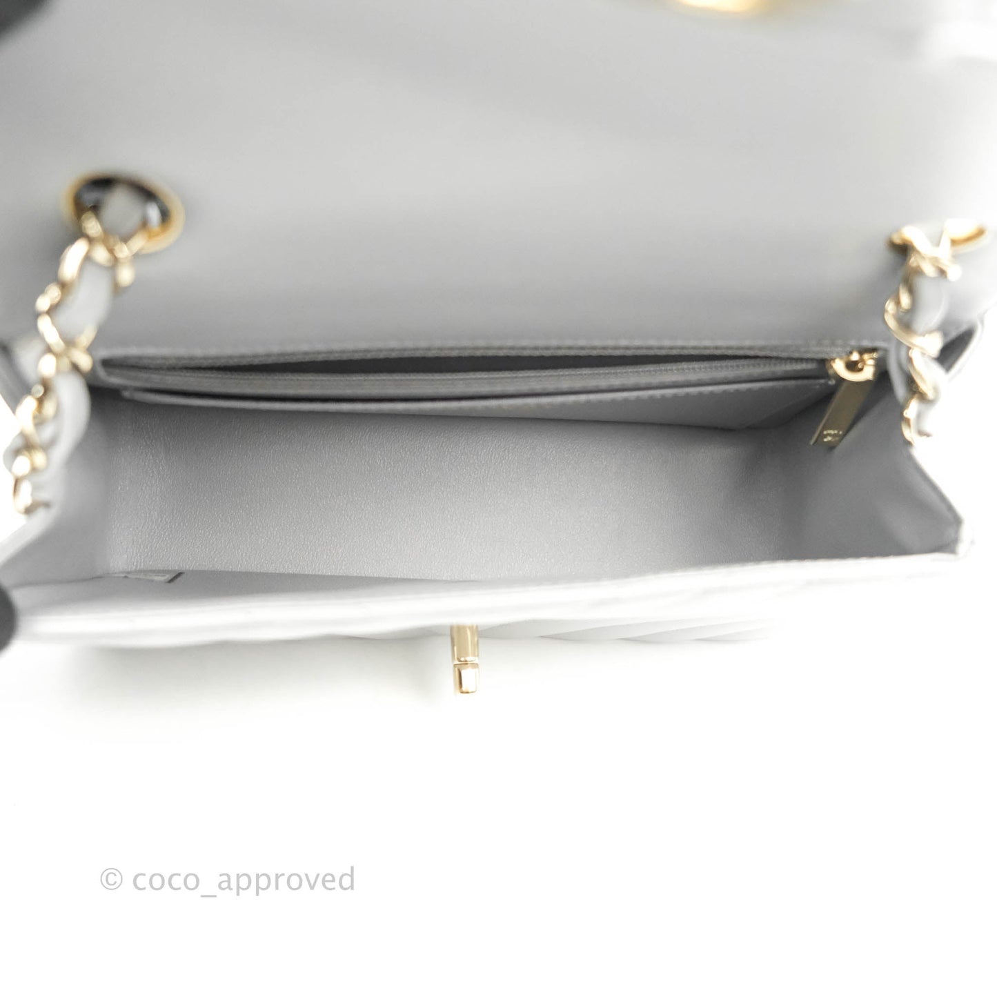 Chanel Chevron Mini Rectangular Flap Grey Lambskin Gold Hardware 20S