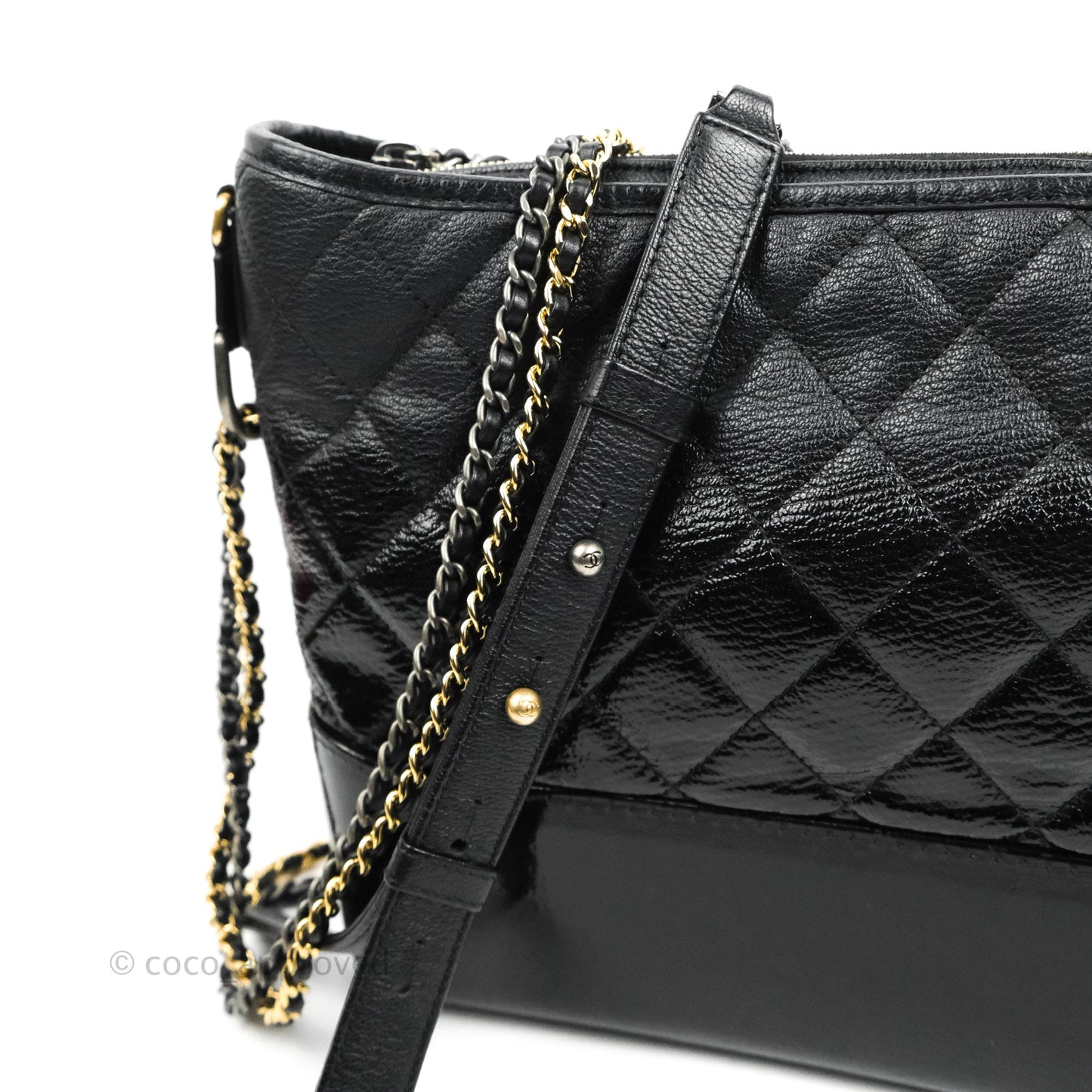 Chanel Large Gabrielle Hobo Black Patent Goatskin Mixed Hardware 18S