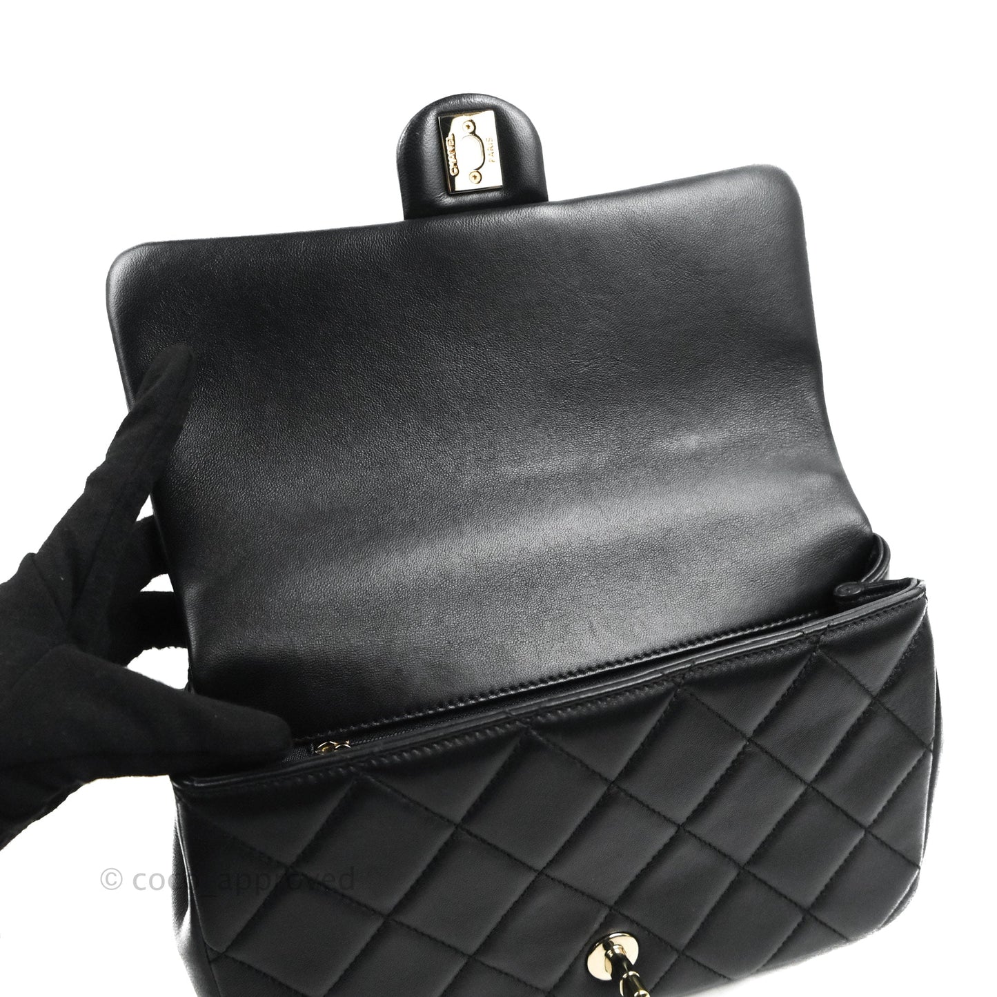 Chanel Quilted Resin Bi-Color Chain Flap Bag Black Lambskin