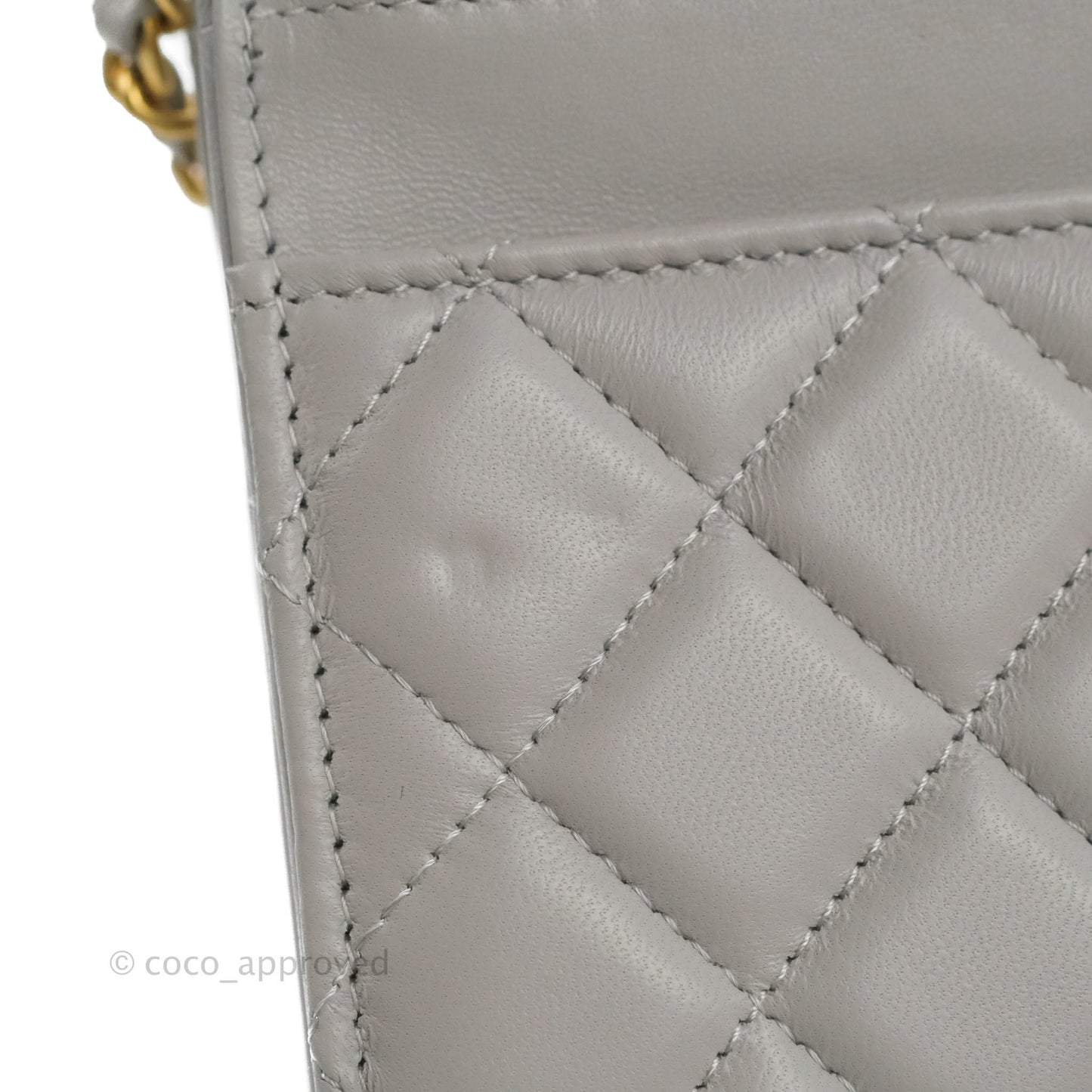 Chanel Quilted Pearl Crush Wallet on Chain WOC Grey Lambskin Aged Gold Hardware
