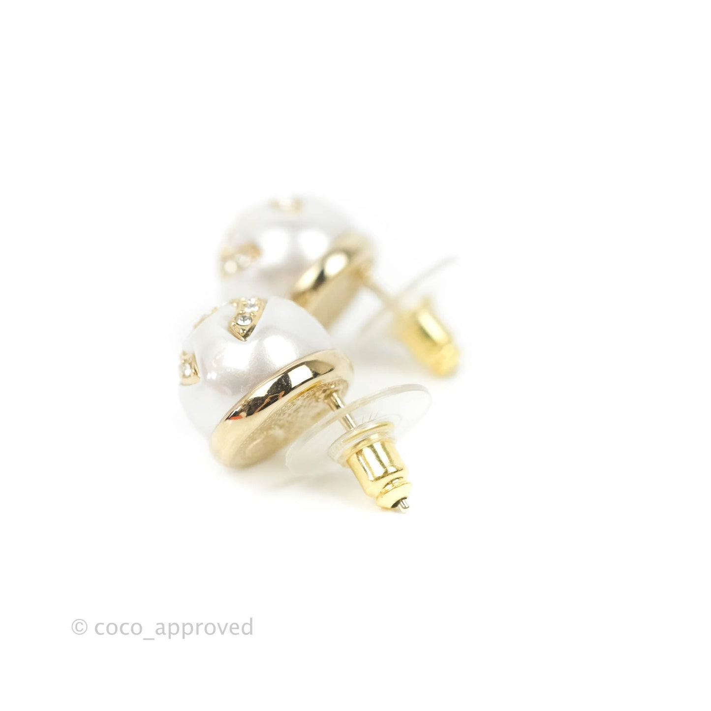 Chanel Pearl CC Crystal Earrings Gold Tone 22S