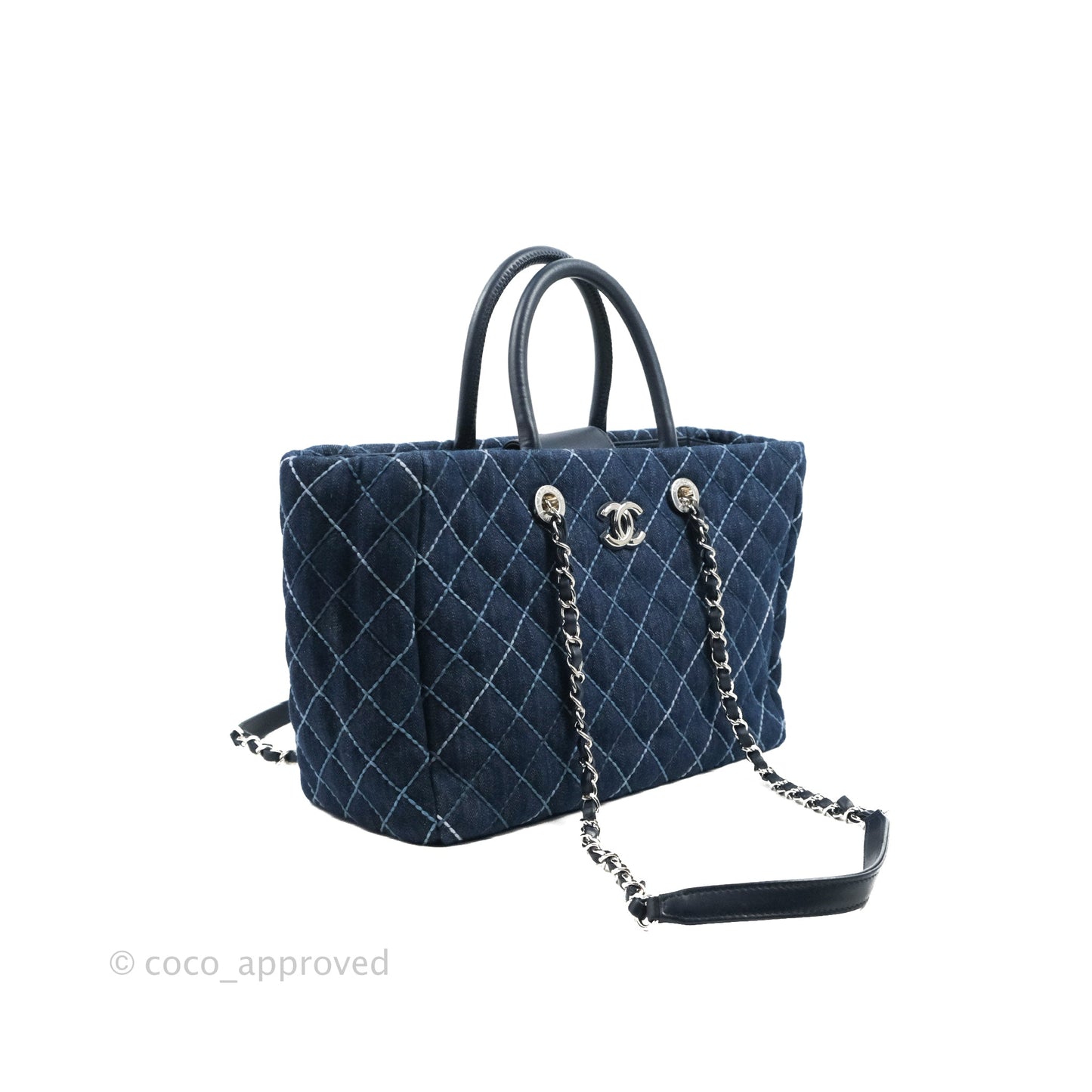 Chanel Quilted Medium Coco Handle Shopping Tote Denim Silver Hardware