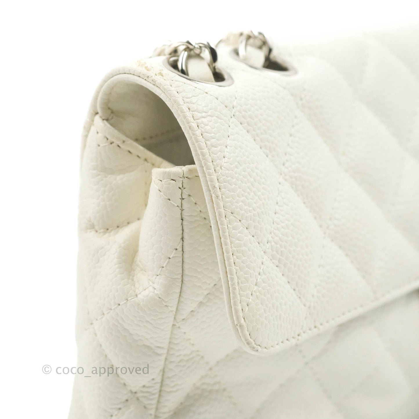 Chanel Quilted East West Flap White Soft Caviar Silver Hardware