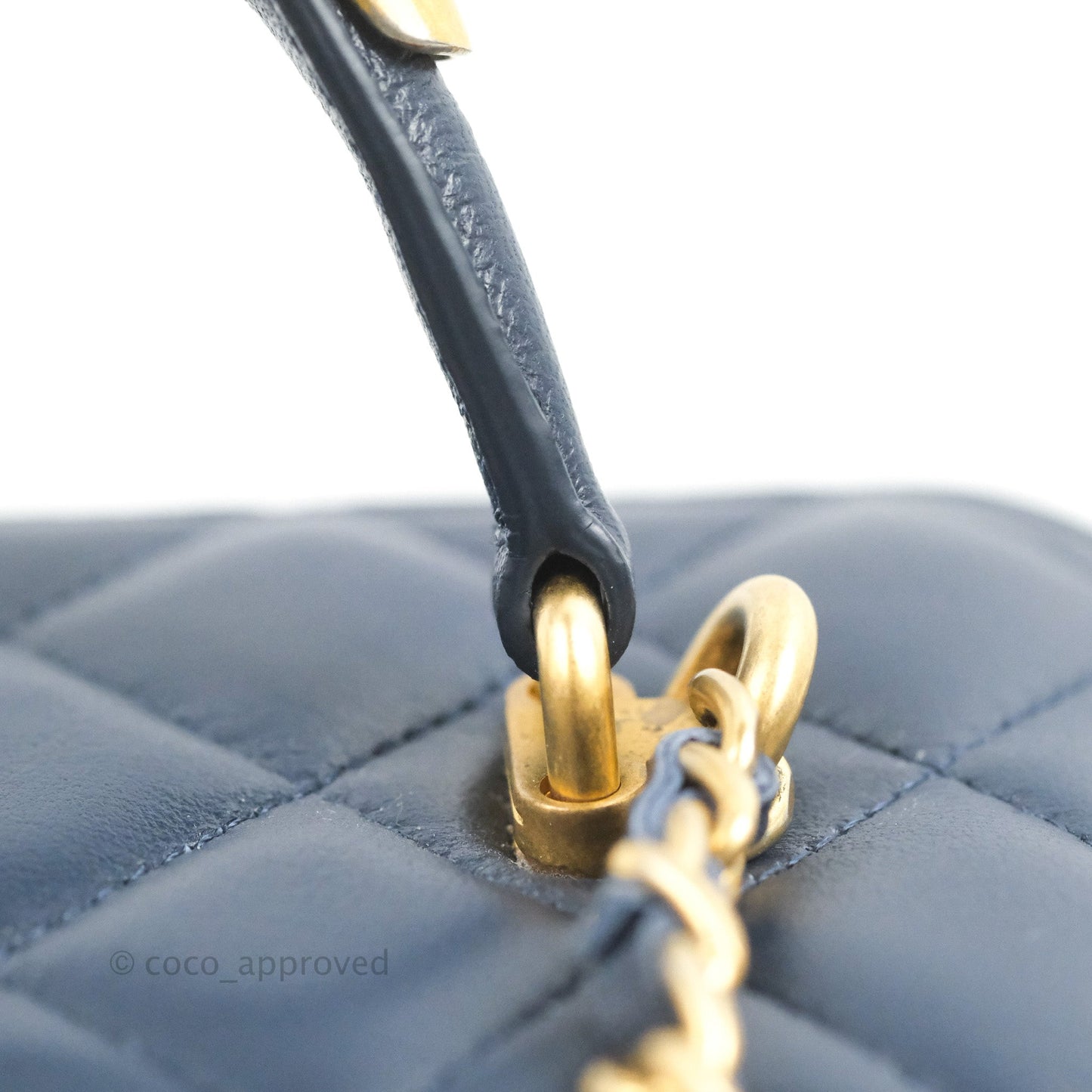 Chanel Vanity Rectangular Metal Top Handle Navy Lambskin Aged Gold Hardware 22B