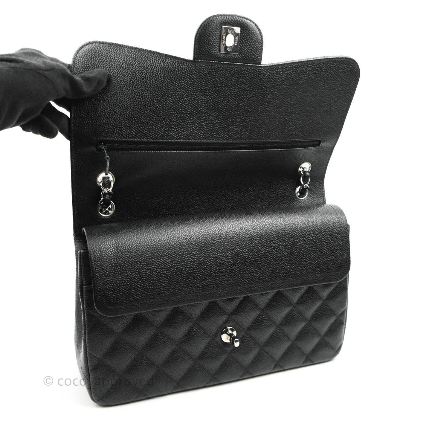Chanel Jumbo Double Flap Black Caviar Silver Hardware⁣⁣