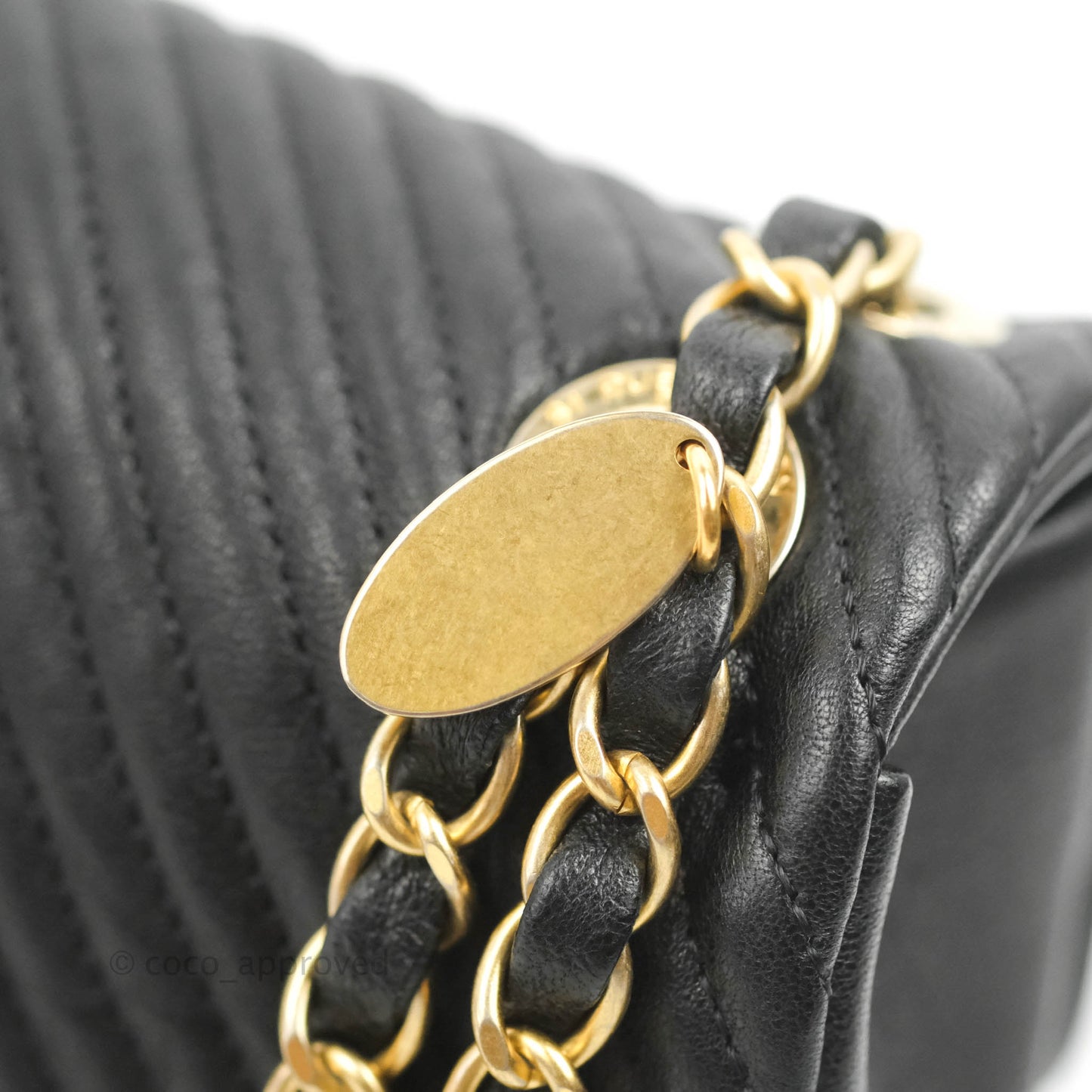 Chanel Medium Chevron Surpique Flap Black Calfskin Aged Gold Hardware
