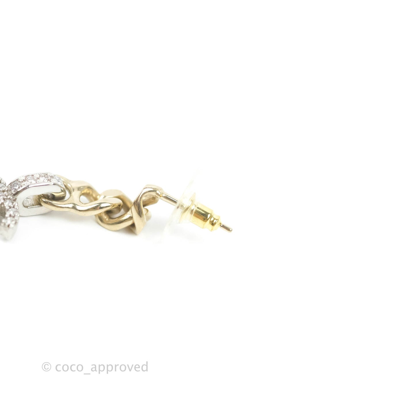 Chanel Metal Crystal CC Chain Drop Earrings Gold Tone 22S