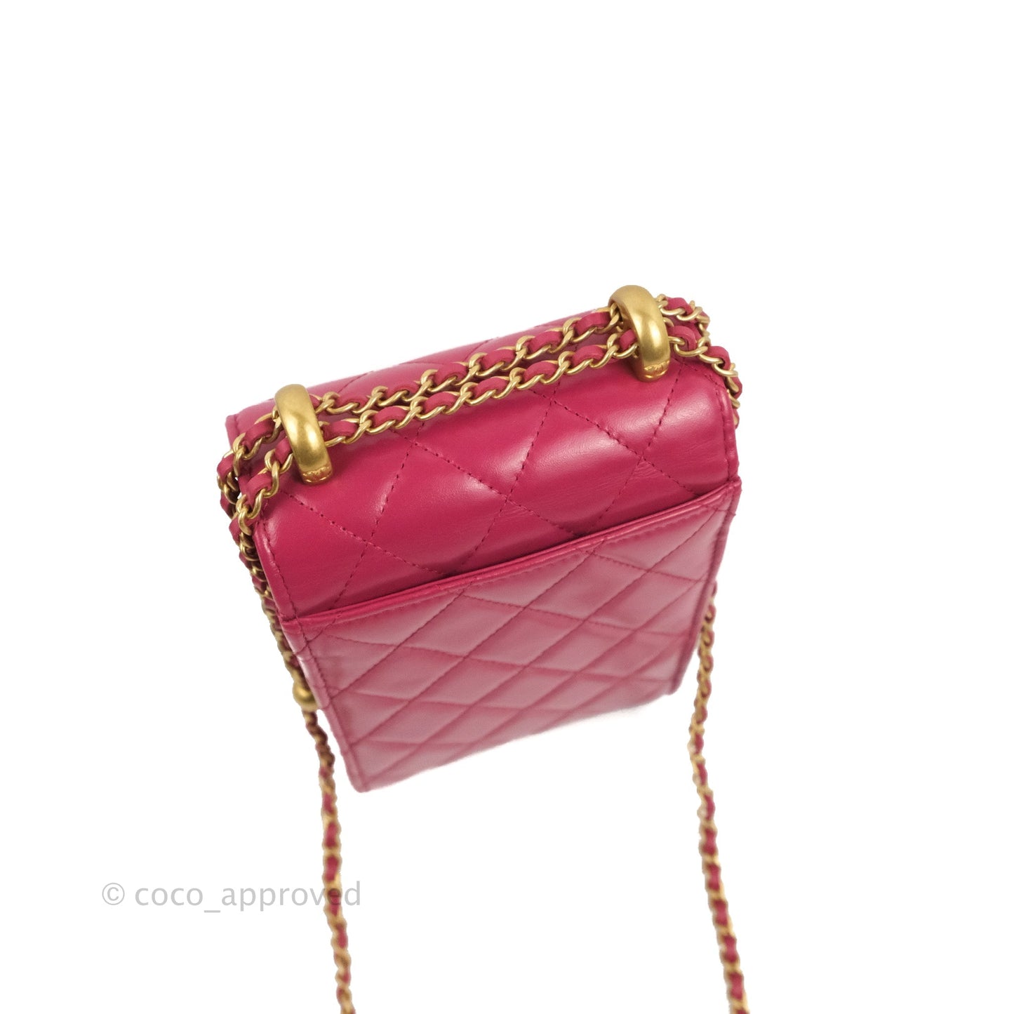 Chanel Quilted Perfect Fit Dark Pink Phone Holder Aged Gold Hardware