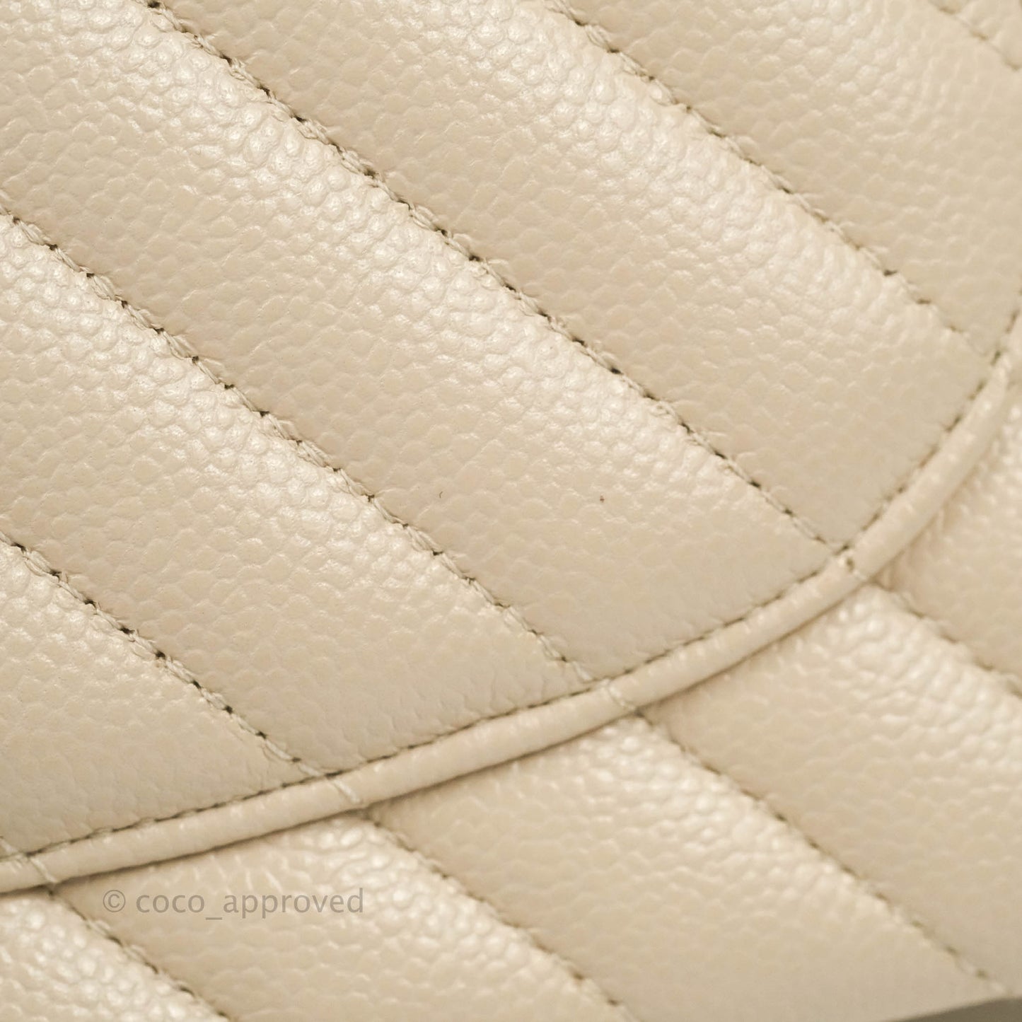 Chanel Classic M/L Medium Double Flap Chevron Ivory Caviar Gold Hardware