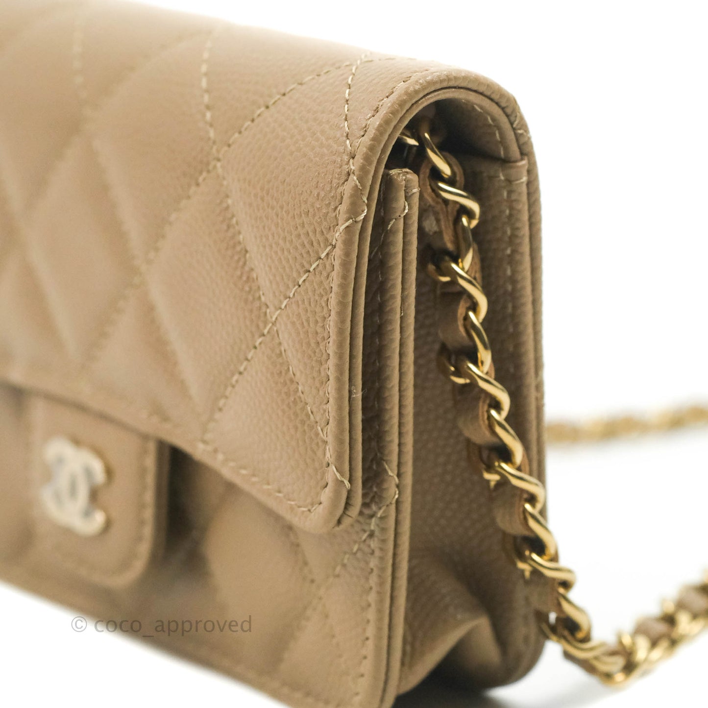 Chanel Mini Wallet With Chain Dark Beige Caviar Gold Hardware