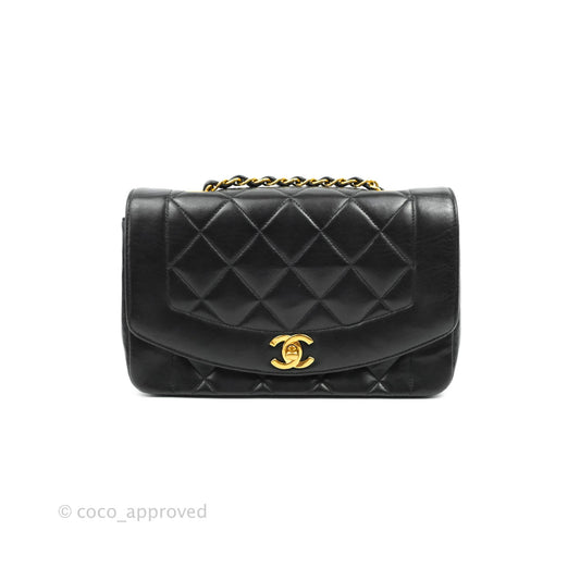 Chanel Black Quilted Lambskin Small Vintage Classic Diana Flap 24K Gold Hardware