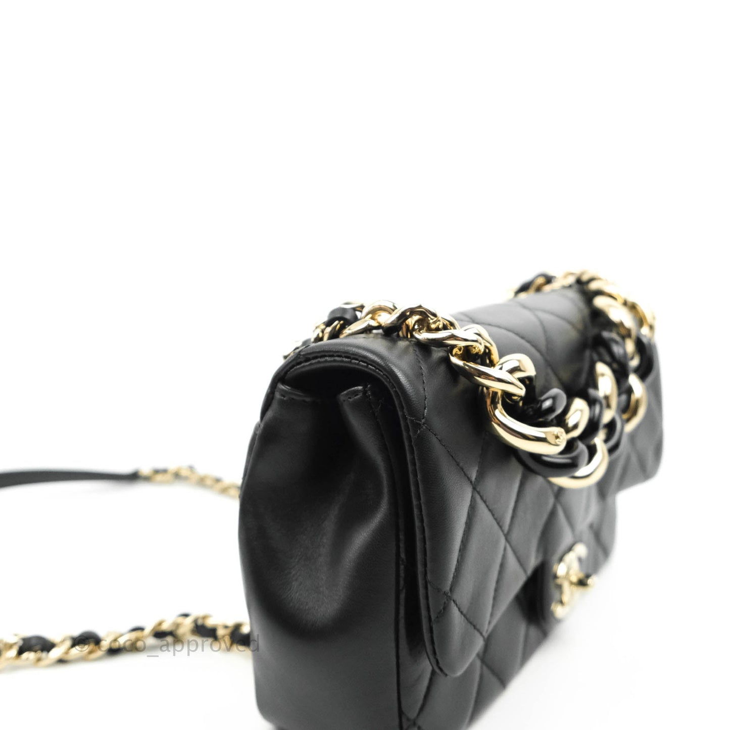 Chanel Quilted Large Resin Bi-Color Chain Flap Bag Black Lambskin