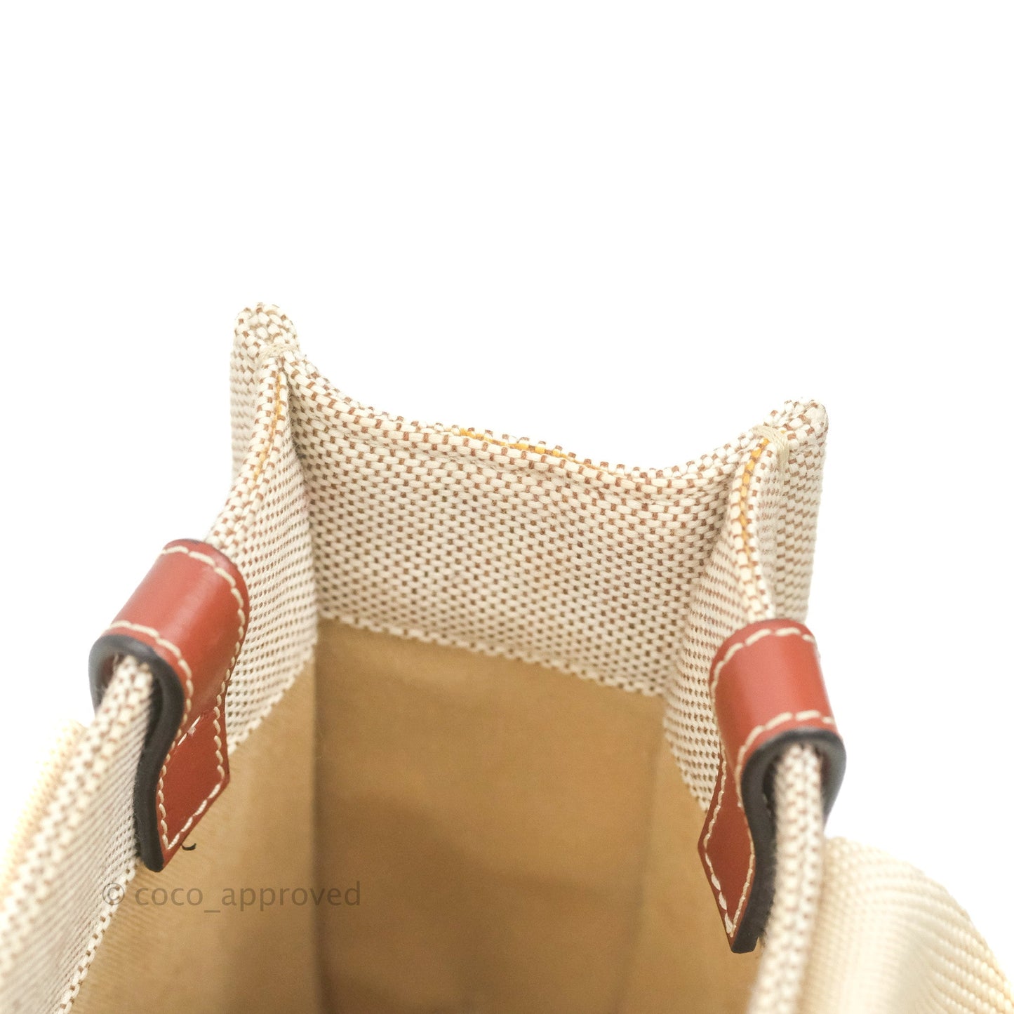 Chloe Small Woody Tote Bag Cotton Canvas & Brown Calfskin with Woody Ribbon