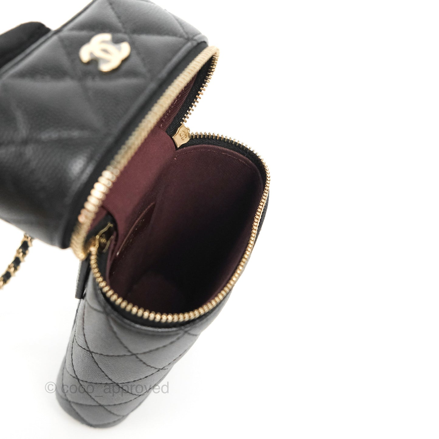 Chanel Vanity Phone Holder With Chain Black Caviar Gold Hardware