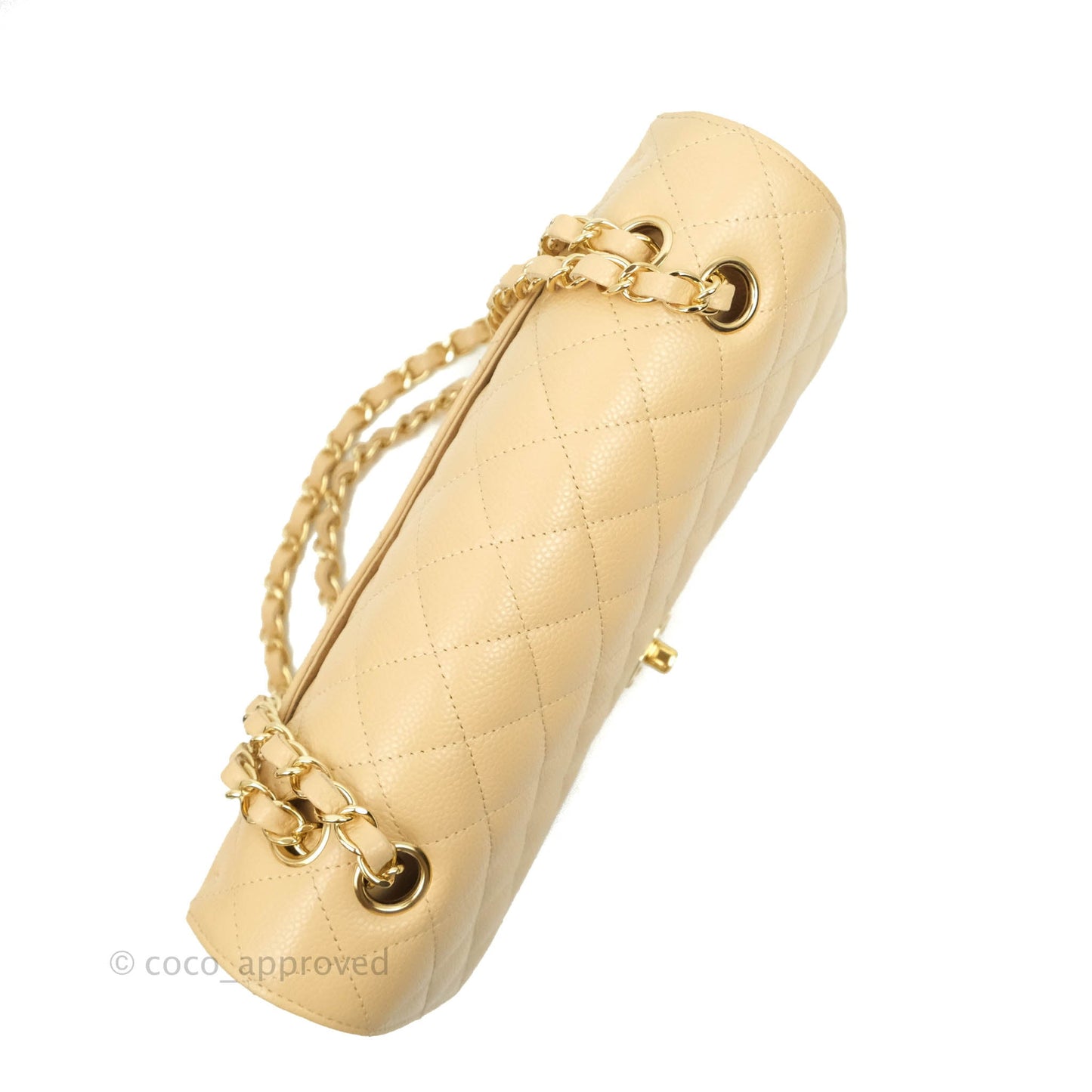 Chanel Classic M/L Medium Flap Quilted Beige Caviar Gold Hardware
