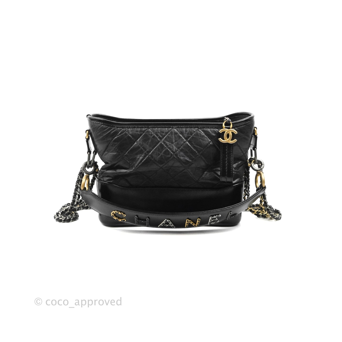 Chanel Medium Gabrielle Hobo with Logo Handle Black Aged Calfskin