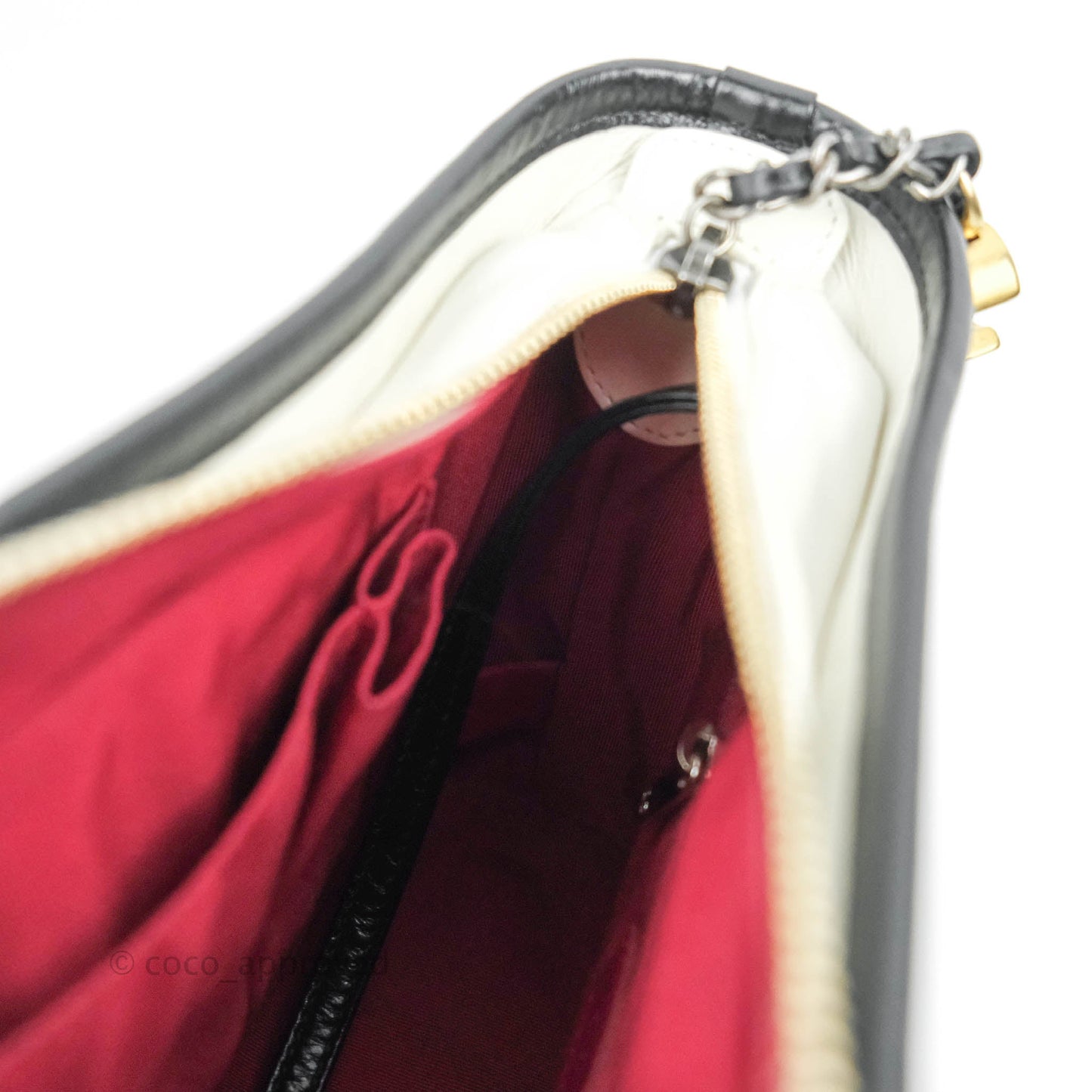 Chanel Quilted Small Gabrielle Hobo White Black Calfskin Mixed Hardware