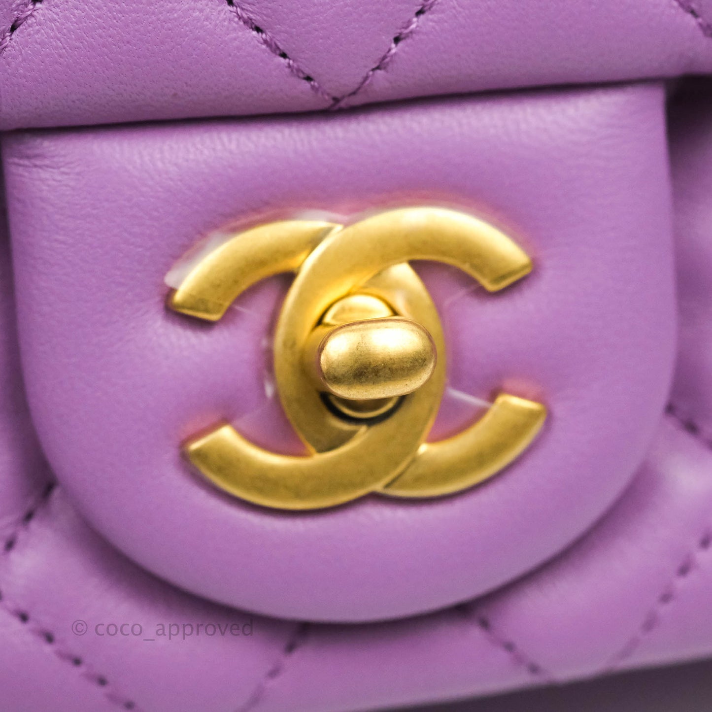 Chanel Mini Square Pearl Crush Quilted Purple Lambskin Aged Gold Hardware
