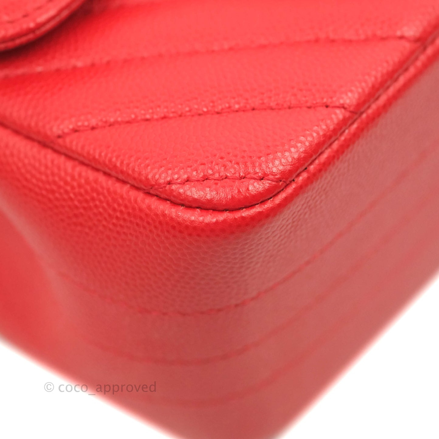 Chanel Mini Square Red Chevron Caviar Silver Hardware