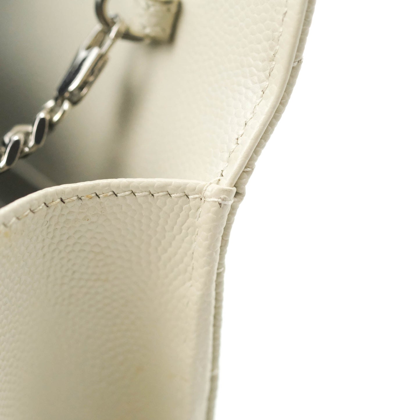 Saint Laurent Wallet on Chain White Grained Leather Silver Hardware