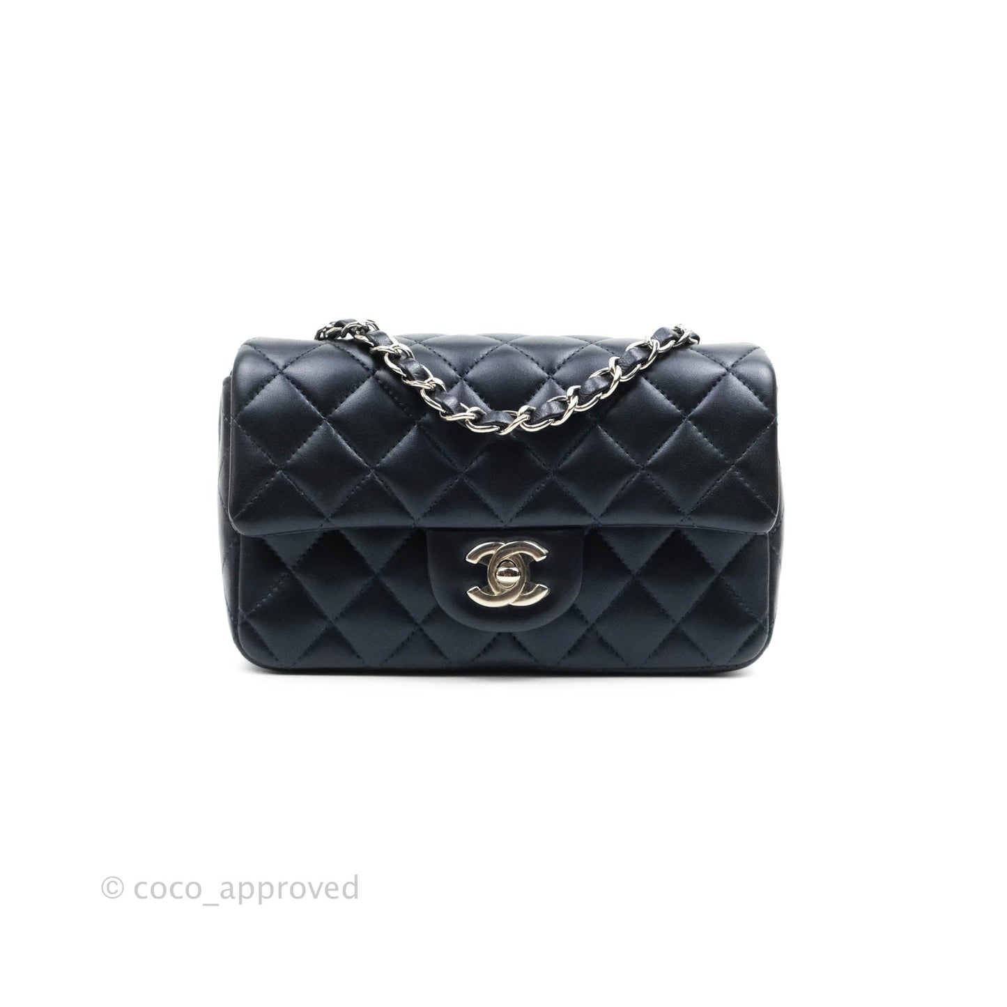 Chanel Quilted Mini Rectangular Lambskin Dark Navy Silver Hardware