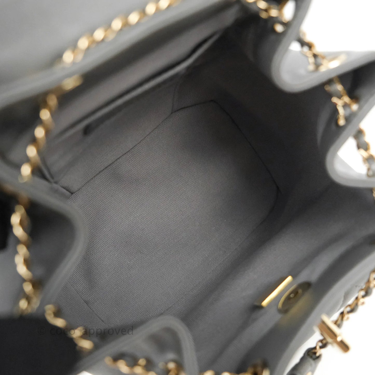 Chanel Quilted Small Duma Drawstring Backpack Grey Lambskin