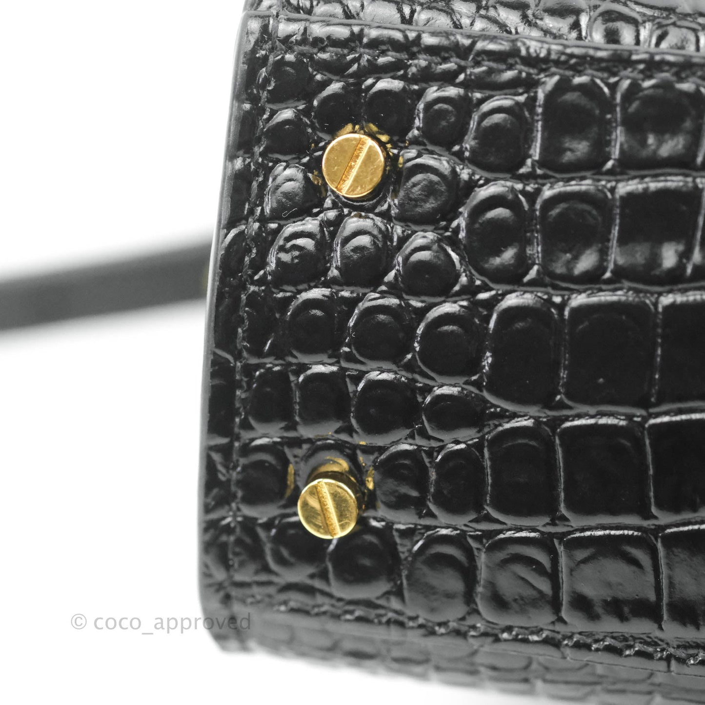 Saint Lauren Cassandra Mini Top Handle Bag Black Crocodile-embossed Shiny Calfskin