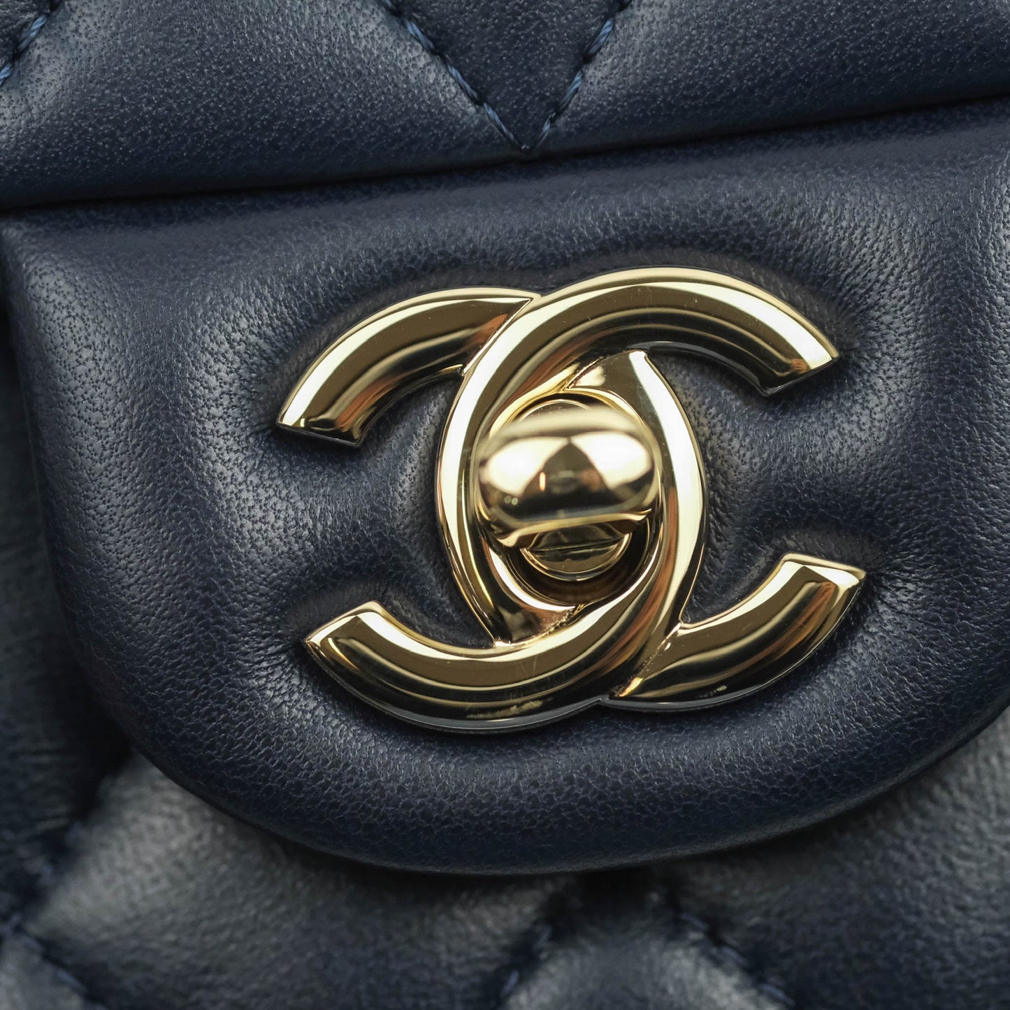 Chanel Top Handle Mini Rectangular Flap Bag Navy Lambskin Gold Hardware
