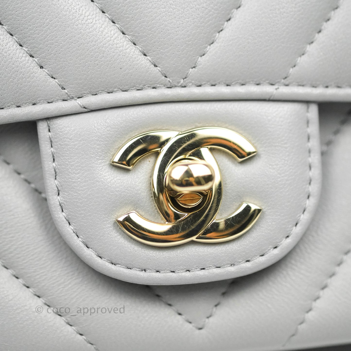 Chanel Chevron Mini Rectangular Flap Grey Lambskin Gold Hardware 20S