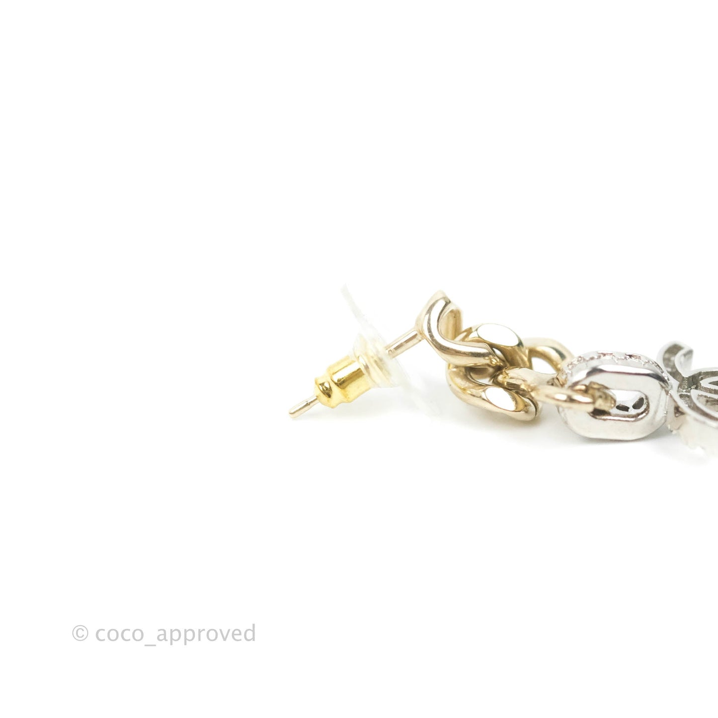 Chanel Metal Crystal CC Chain Drop Earrings Gold Tone 22S