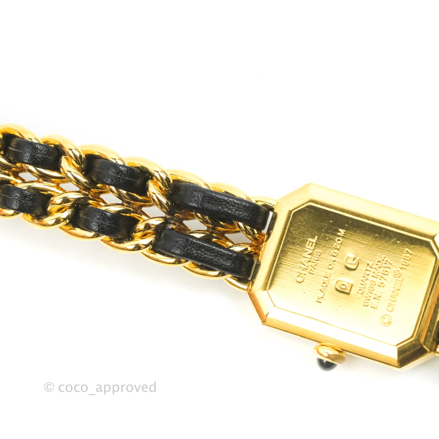 Chanel Vintage Première Watch Black Leather Gold Plated Size L