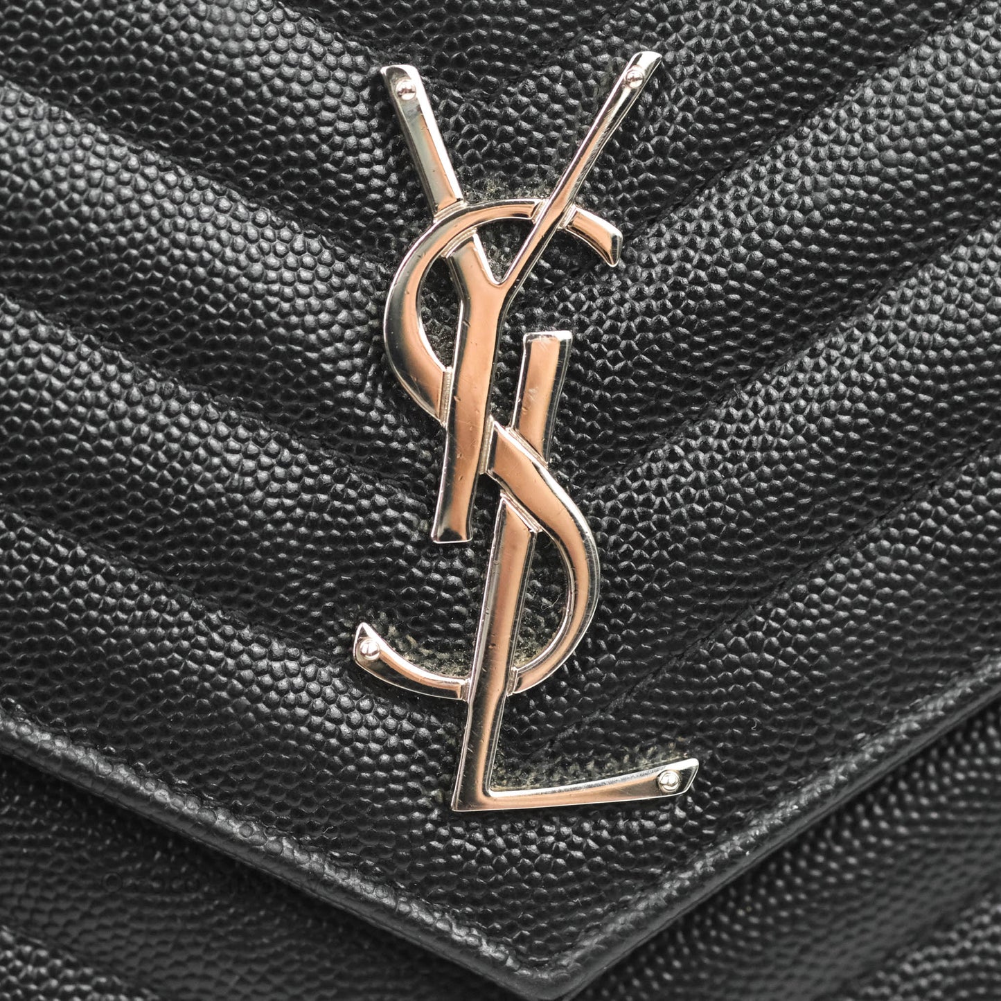 Saint Laurent Wallet on Chain WOC Black Grained Leather Silver Hardware