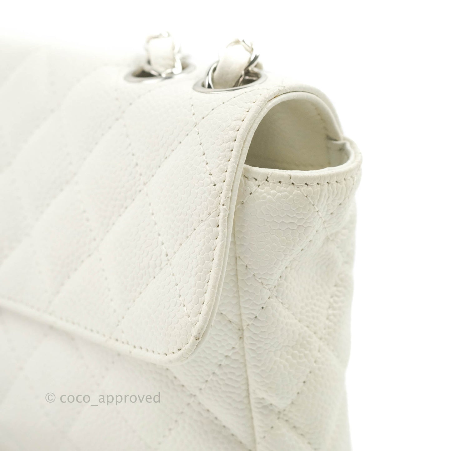 Chanel Quilted East West Flap White Soft Caviar Silver Hardware