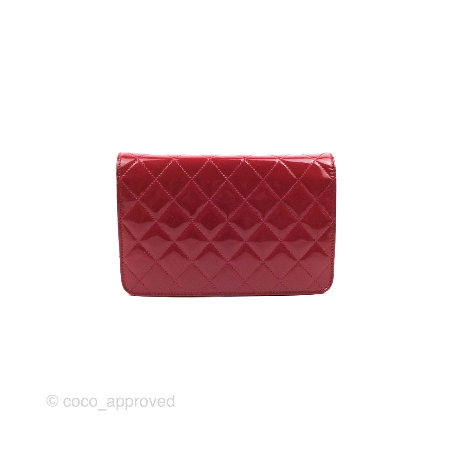 Chanel Wallet on Chain WOC Quilted Red Patent Ruthenium Hardware