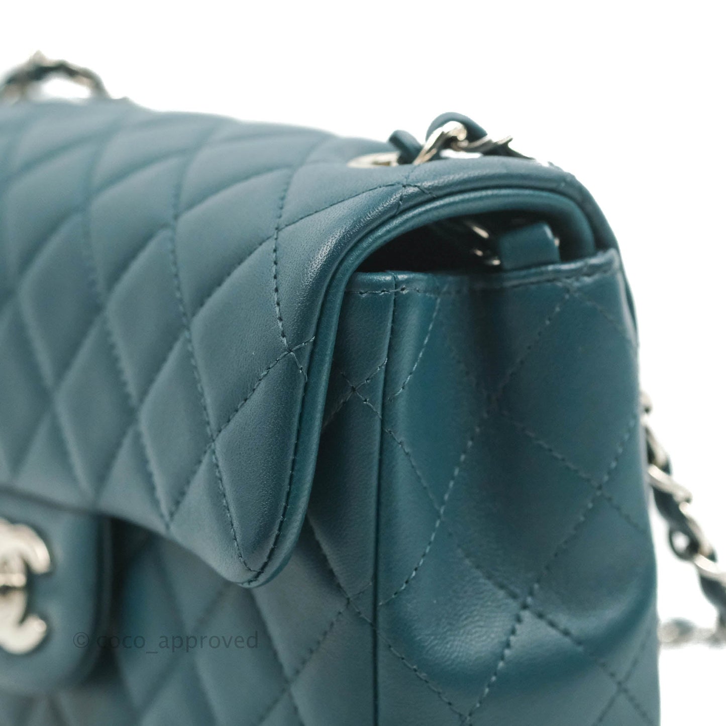 Chanel Quilted Mini Rectangular Flap Teal Lambskin Silver Hardware