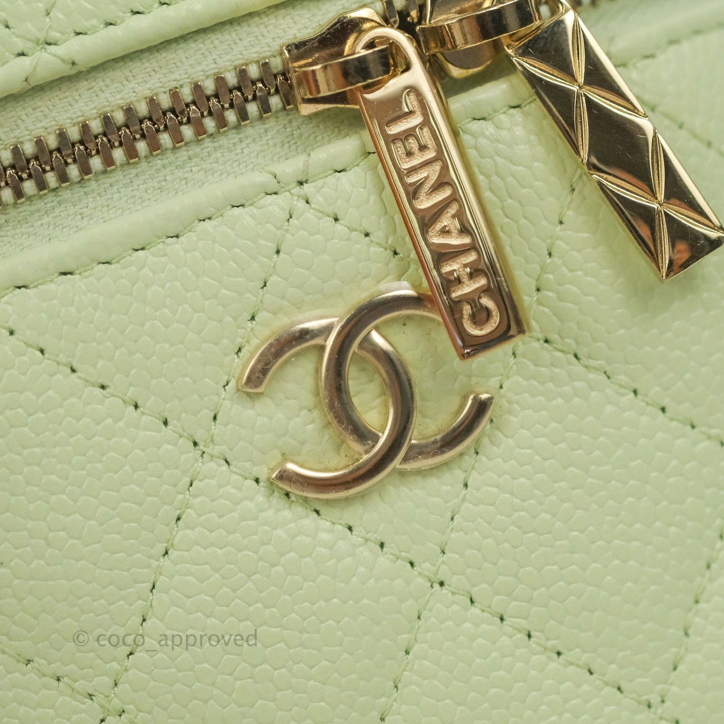 Chanel Quilted Small Handle With Care Vanity Case With Chain Green Caviar Gold Hardware