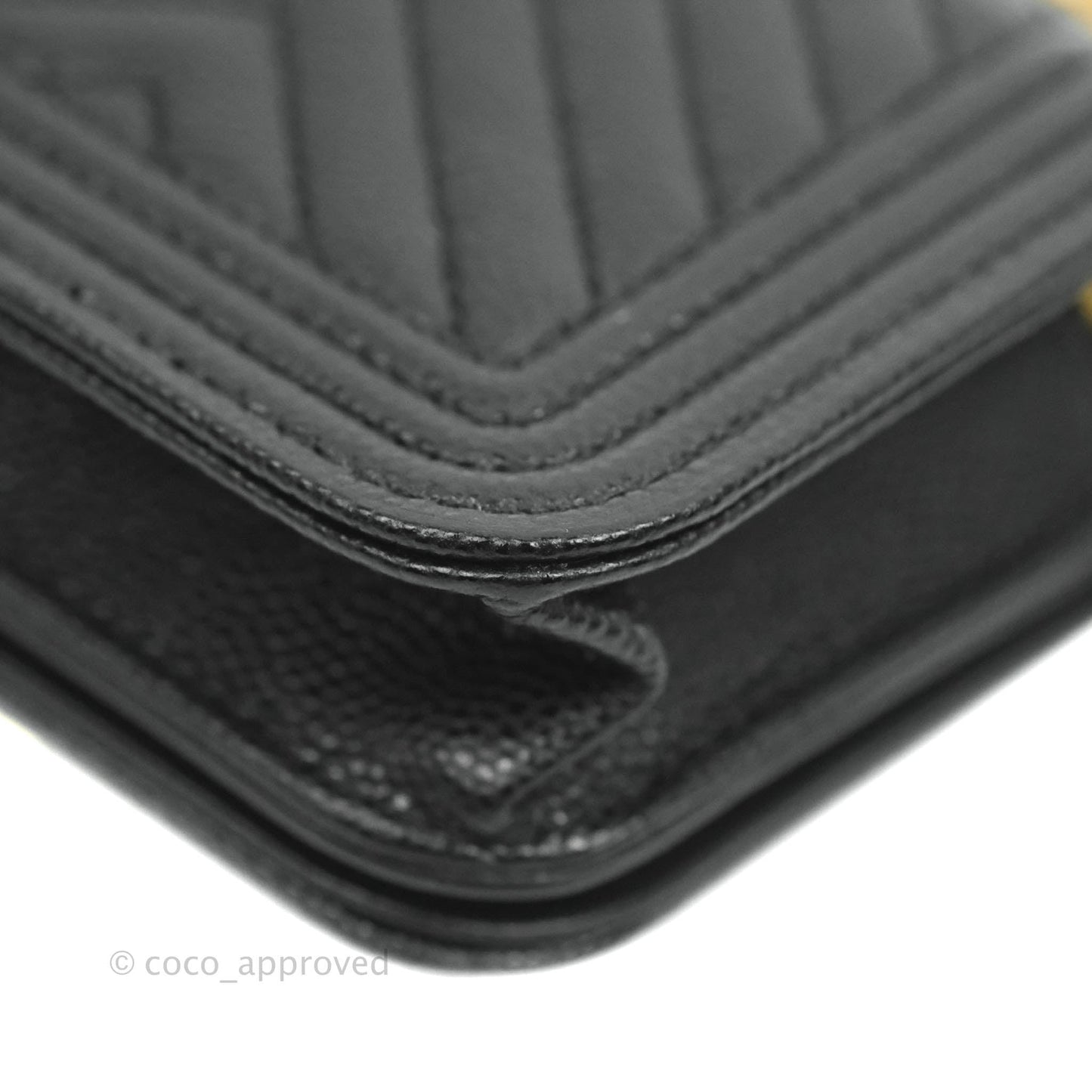 Chanel Quilted Belt Boy Bag Black Caviar Chevron Flap Waist