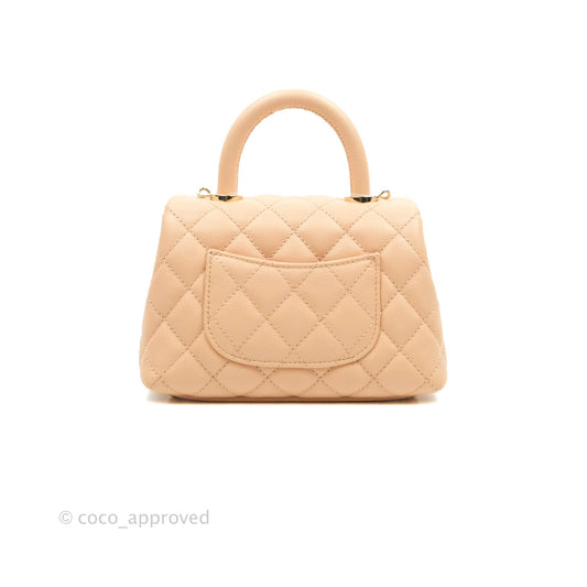 Chanel Mini Coco Handle Quilted Light Beige Pink Caviar Gold Hardware