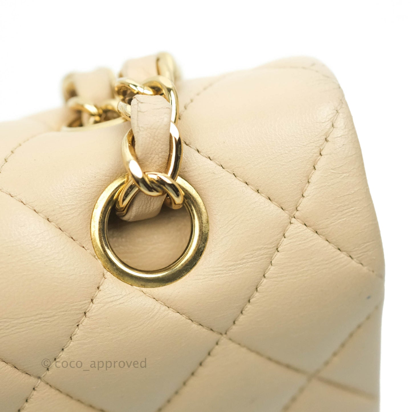 Chanel Classic Medium Flap Quilted Beige Lambskin Gold Hardware